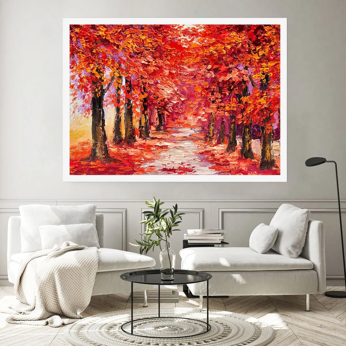 Poster - Eine malerische Gasse in herbstlichen Farben im impressionistischen Stil - 100x70cm - Herbstlicher Eindruck - Moderne Wanddekoration für Wohnzimmer und Schlafzimmer ARTTOR