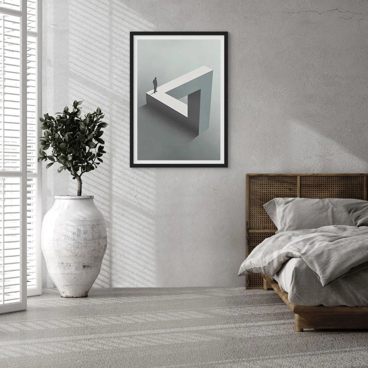 Poster in einem schwarzem Rahmen - Eine Figur auf einer unmöglichen geometrischen Figur - 50x70cm - Es ist also doch möglich - Moderne Wanddekoration für Wohnzimmer und Schlafzimmer ARTTOR