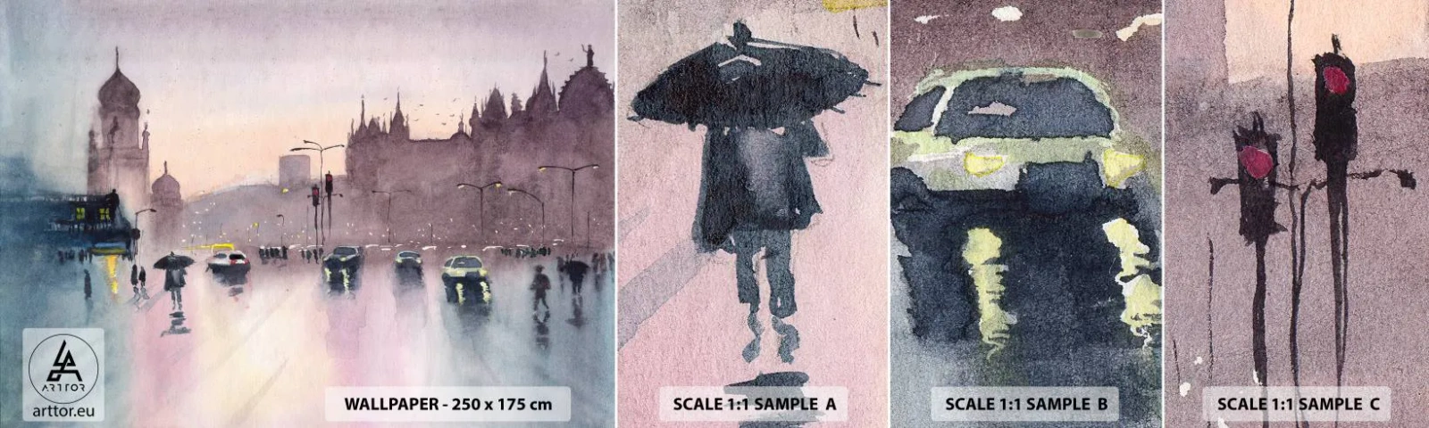 Fototapetenmuster Standard Eco - Im regnerischen Dunst - Stadt, Die Architektur, Monumente - 100x30 cm