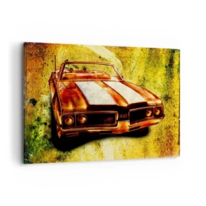 Bild auf Leinwand - Leinwandbild - Ein sportliches Retro-Cabrio in Goldtönen vor Vintage-Hintergrund - 120x80cm - In Formen verzauberte Kraft - Moderne Wanddekoration für Wohnzimmer und Schlafzimmer ARTTOR