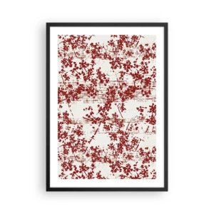Poster in einem schwarzem Rahmen - Rote florale Akzente auf hellem Hintergrund - 50x70cm - Wie alter Perkal - Moderne Wanddekoration für Wohnzimmer und Schlafzimmer ARTTOR