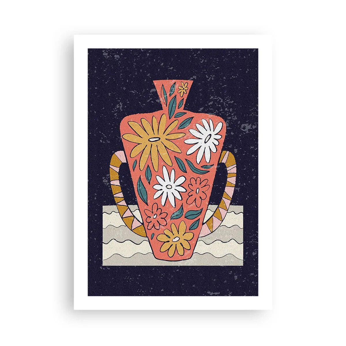 Poster - Eine bunte Vase mit floralem Muster auf dunklem Hintergrund - 50x70cm - Bemalter Krug - Moderne Wanddekoration für Wohnzimmer und Schlafzimmer ARTTOR