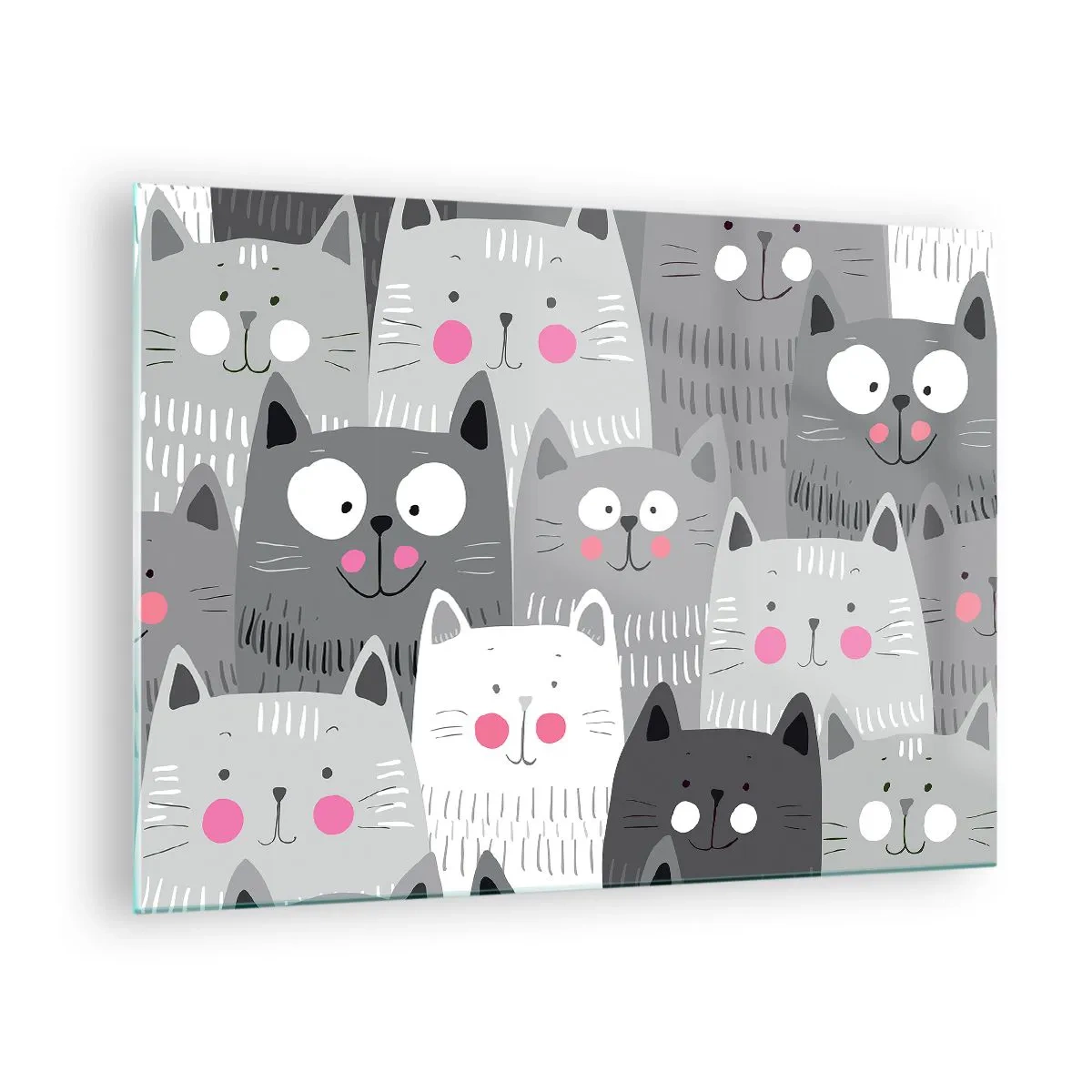 Glasbild - Bild auf glas - Lustige Katzen in grauen Farben auf weißem Hintergrund - 70x50cm - Katzenwelt - Moderne Wanddekoration für Wohnzimmer und Schlafzimmer ARTTOR