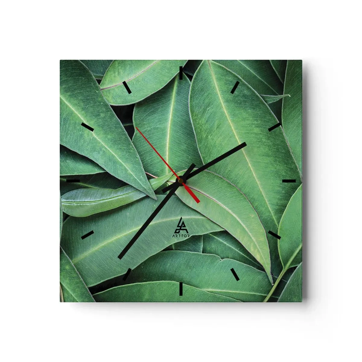 Wanduhr - Glasuhr - Nahaufnahme von grünen Blättern, die ein natürliches Muster erzeugen - 30x30cm - Saftig und frisch - Moderne Wanddekoration für Wohnzimmer und Schlafzimmer ARTTOR