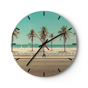 Wanduhr - Glasuhr - Palmen und ein Strand mit Promenade am türkisfarbenen Meer - 30x30cm - Beim Bewachen des Strandes - Moderne Wanddekoration für Wohnzimmer, Küche und Schlafzimmer ARTTOR