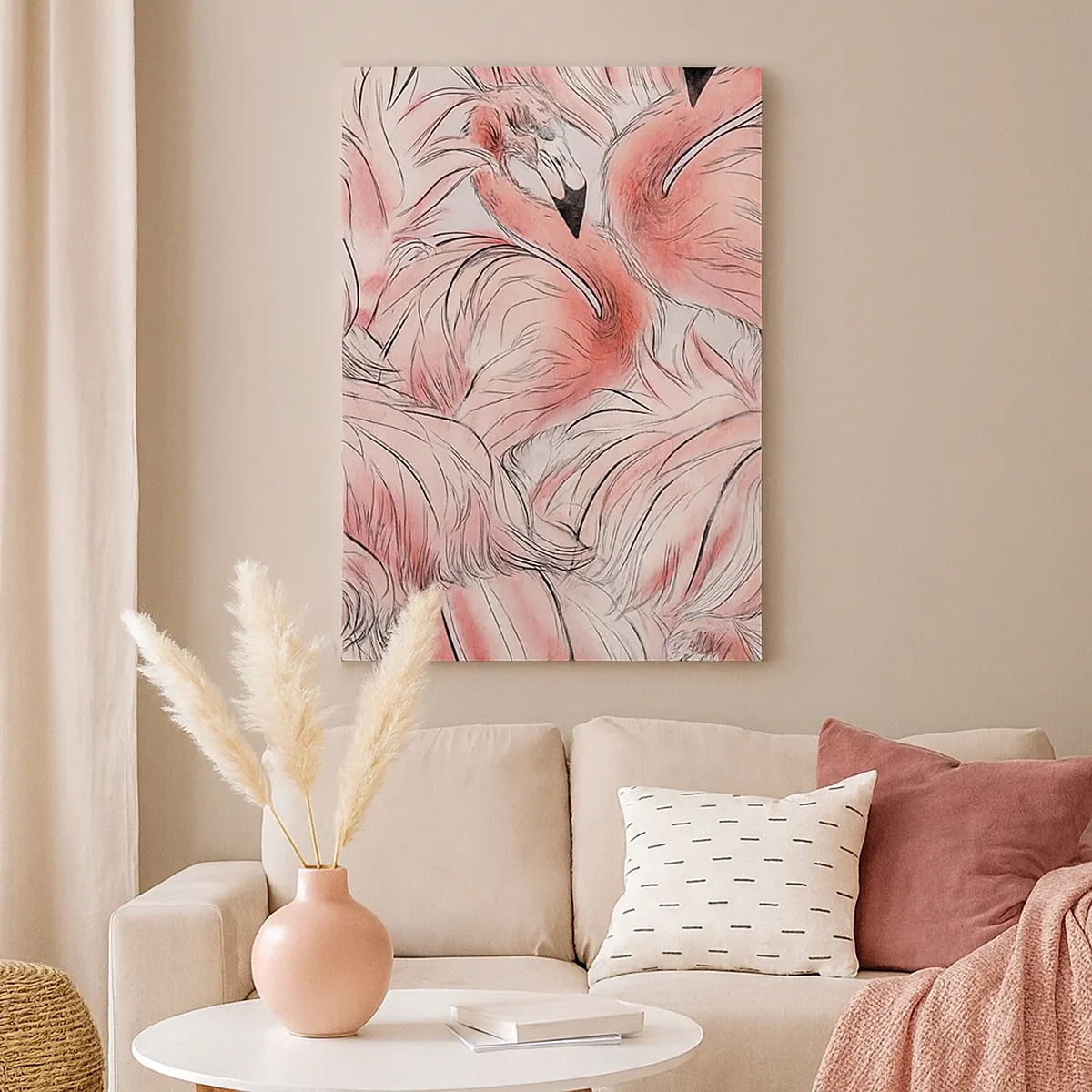Bild auf Leinwand - Leinwandbild - Zarte Zeichnungen von rosa Flamingos - 50x70cm - Bird Corps de Ballet - Moderne Wanddekoration für Wohnzimmer und Schlafzimmer ARTTOR
