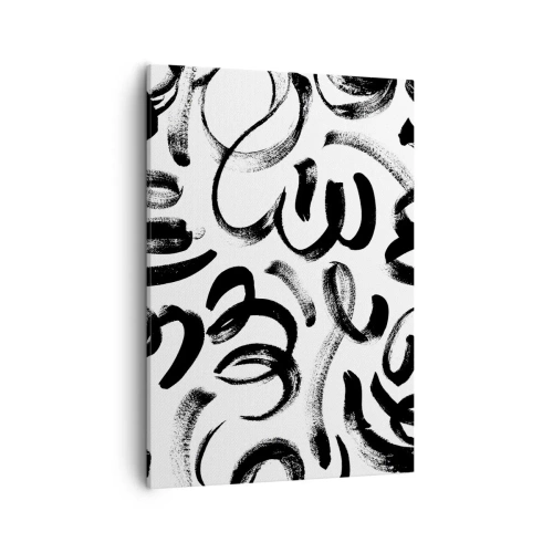 Bild auf Leinwand - Leinwandbild - Schwarze abstrakte Pinselstriche auf weißem Hintergrund - 50x70cm - Schwarz auf Weiß - Moderne Wanddekoration für Wohnzimmer und Schlafzimmer ARTTOR