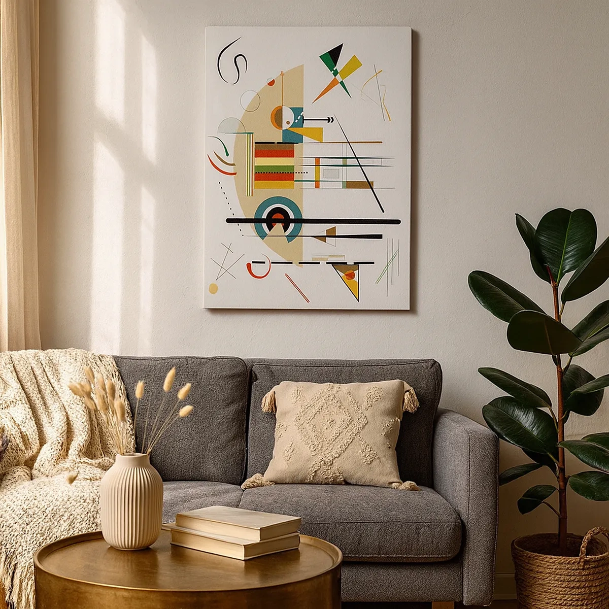 Bild auf Leinwand - Leinwandbild - Bunte Abstraktion mit geometrischen Formen - 50x70cm - Und die Welt lacht - Moderne Wanddekoration für Wohnzimmer und Schlafzimmer ARTTOR