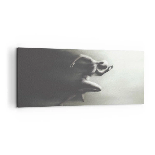 Bild auf Leinwand - Leinwandbild - Eine schwarz-weiße Silhouette einer laufenden Figur in einem dynamischen und surrealen Stil. - 120x50cm - Unwiderstehlich - Moderne Wanddekoration für Wohnzimmer und Schlafzimmer ARTTOR