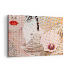 Bild auf Leinwand - Leinwandbild - Abstraktes Kunstwerk mit Mund- und Orchideenmotiv - 100x70cm - Comic-Heldin - Moderne Wanddekoration für Wohnzimmer und Schlafzimmer ARTTOR