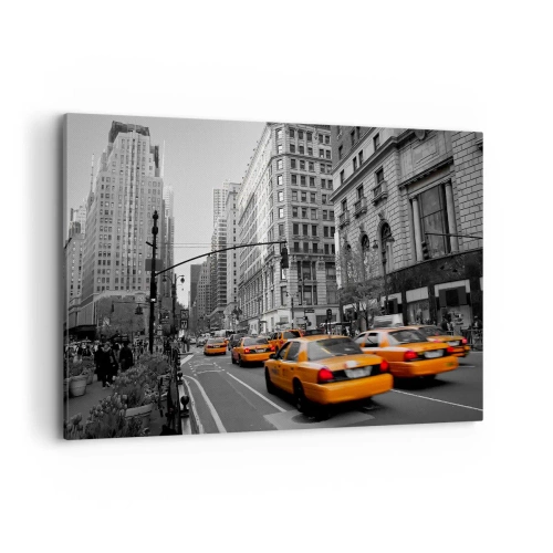 Bild auf Leinwand - Leinwandbild - Gelbe Taxis auf den Straßen von New York - 120x80cm - Sonnen der Großstadt - Moderne Wanddekoration für Wohnzimmer und Schlafzimmer ARTTOR