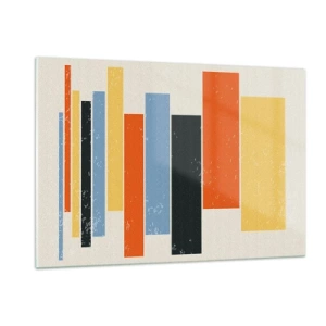 Glasbild - Bild auf glas - Geometrische Streifen in rhythmischer Komposition auf hellem Hintergrund - 120x80cm - Musiknotation - Moderne Wanddekoration für Wohnzimmer und Schlafzimmer ARTTOR