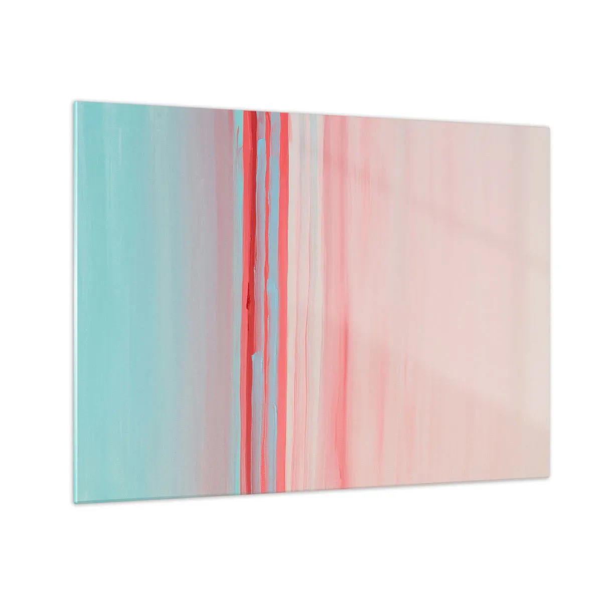 Glasbild - Bild auf glas - Vertikale Streifen in Pastelltönen von Rosa und Blau - 70x50cm - Abstraktion im Morgengrauen - Moderne Wanddekoration für Wohnzimmer und Schlafzimmer ARTTOR