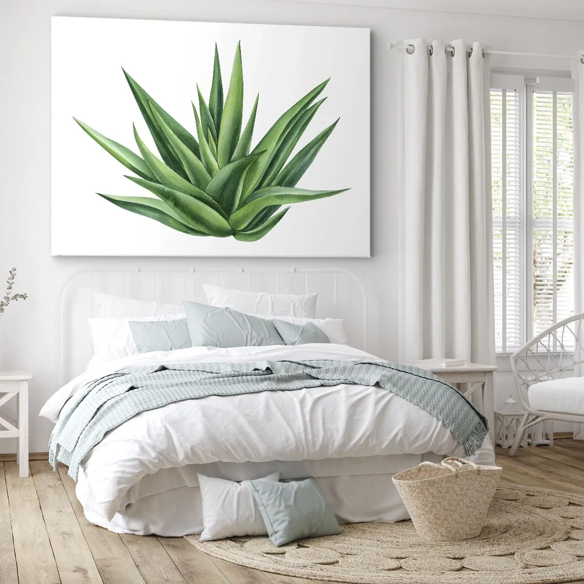 Bild auf Leinwand - Leinwandbild - Eine saftige grüne Pflanze auf weißem Hintergrund - 100x70cm - Grün – Kraft – Leben - Moderne Wanddekoration für Wohnzimmer und Schlafzimmer ARTTOR
