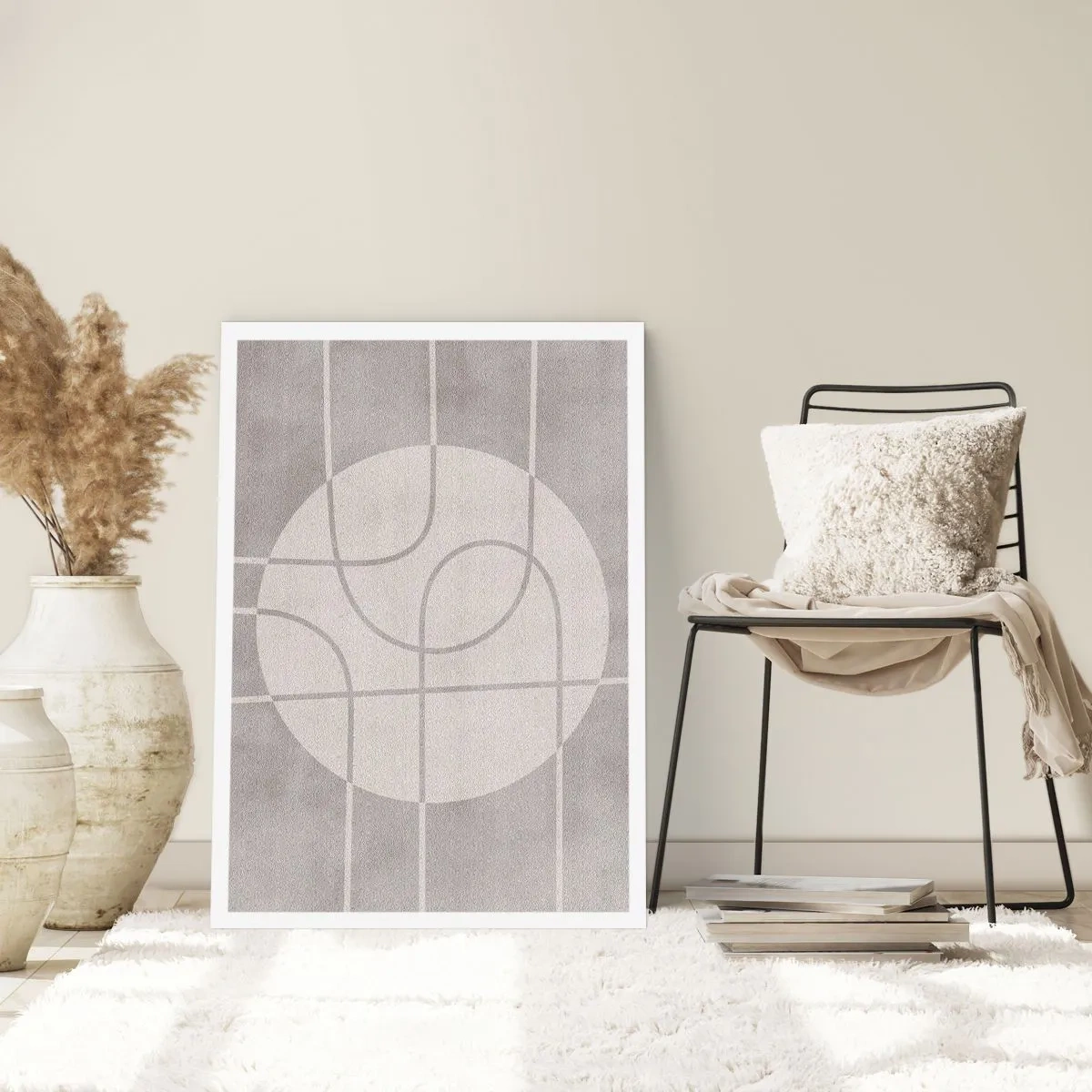 Poster - Geometrische Linien und ein Kreis in Grautönen - 50x70cm - Kreisförmig und geradeaus - Moderne Wanddekoration für Wohnzimmer und Schlafzimmer ARTTOR
