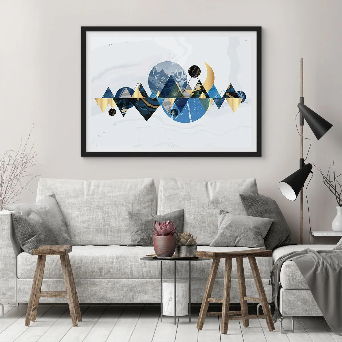 Poster in einem schwarzem Rahmen - Geometrische Landschaft - 40x30 cm