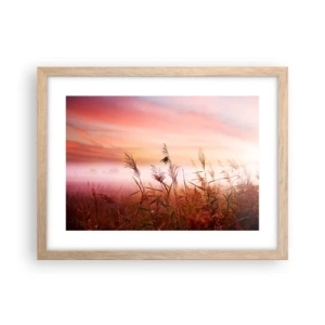 Poster in einem Rahmen aus heller Eiche - Drachen, Löwenzahn, Wind - 40x30 cm