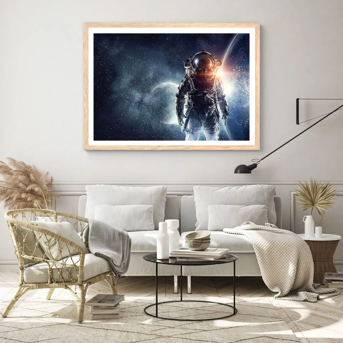 Poster in einem Rahmen aus heller Eiche - Weltraumabenteuer - 70x50 cm