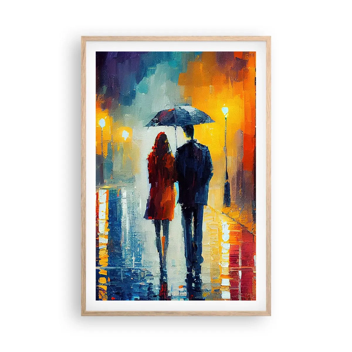 Poster in einem Rahmen aus heller Eiche - Gemeinsam – eine bunte Nacht - 61x91 cm