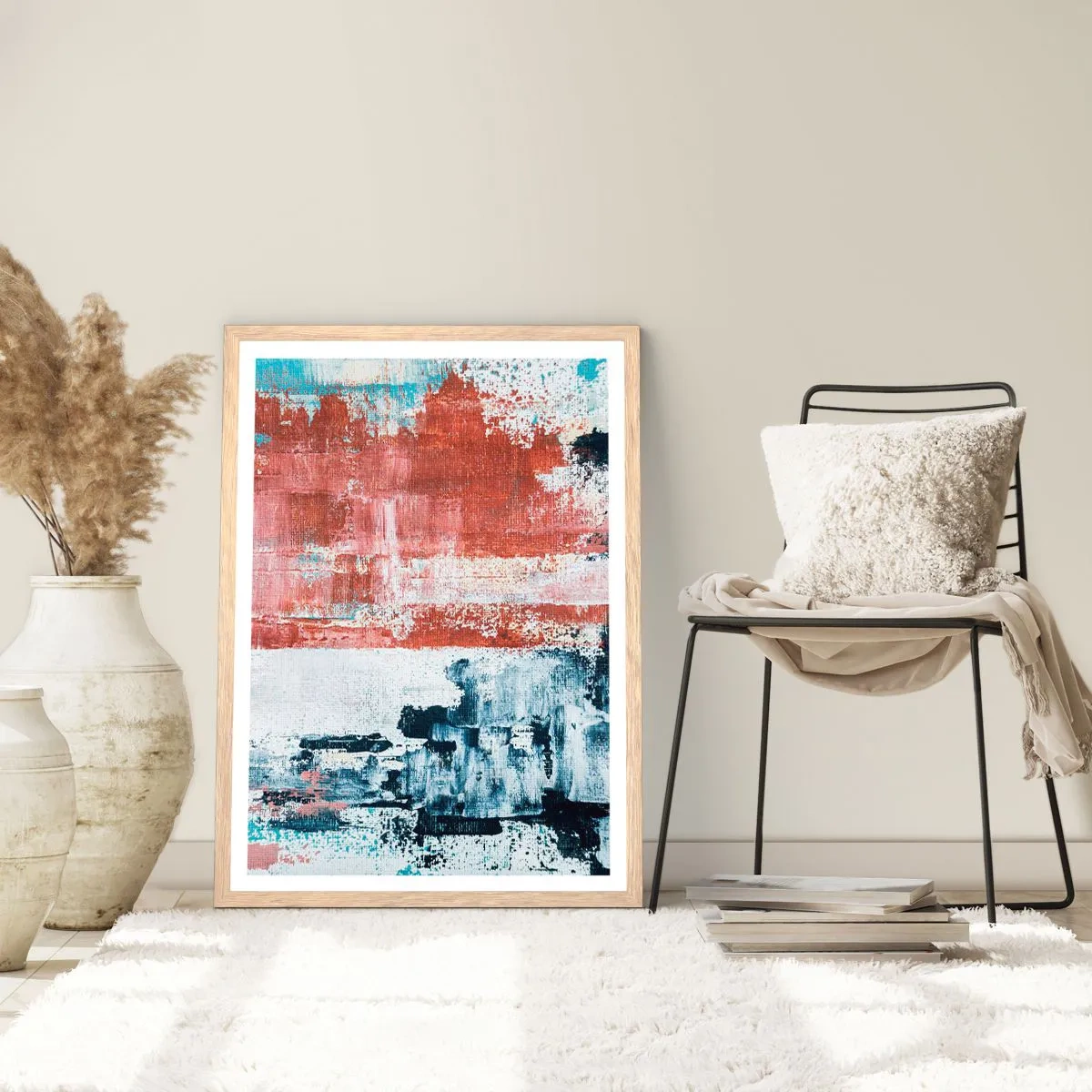 Poster in einem Rahmen aus heller Eiche - Fünfzig-Fünfzig abstrakt - 70x100 cm