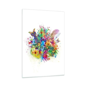 Glasbild - Bild auf glas - Farbenfrohes Motiv mit Blumen und Schmetterlingen - 80x120cm - Ein Strauß Freude - Moderne Wanddekoration für Wohnzimmer und Schlafzimmer ARTTOR