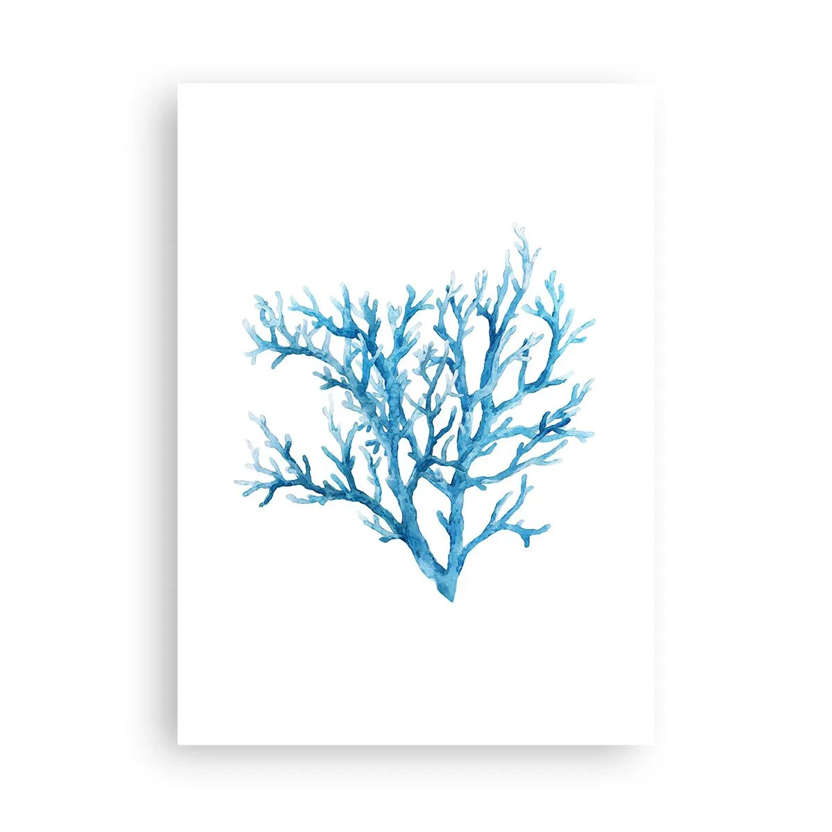Poster - Blaue Koralle im Aquarellstil auf weißem Hintergrund - 50x70cm - Nautisches Filigran - Moderne Wanddekoration für Wohnzimmer und Schlafzimmer ARTTOR