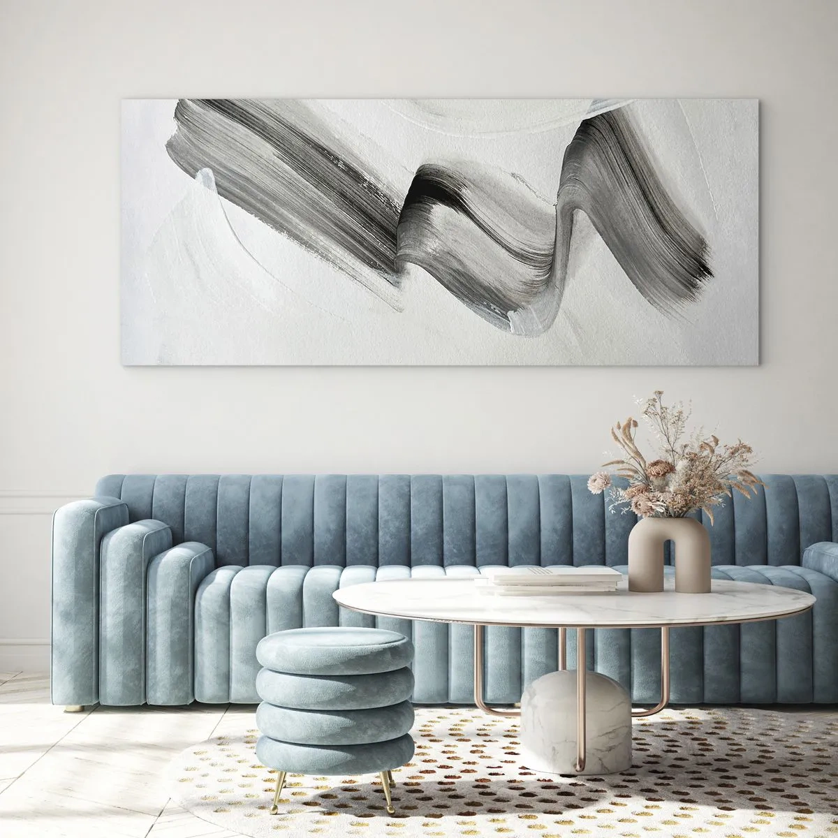 Glasbild - Bild auf glas - Abstrakter schwarz-weißer Pinselstrich auf hellem Hintergrund - 120x50cm - Lässig zum Spaß - Moderne Wanddekoration für Wohnzimmer und Schlafzimmer ARTTOR