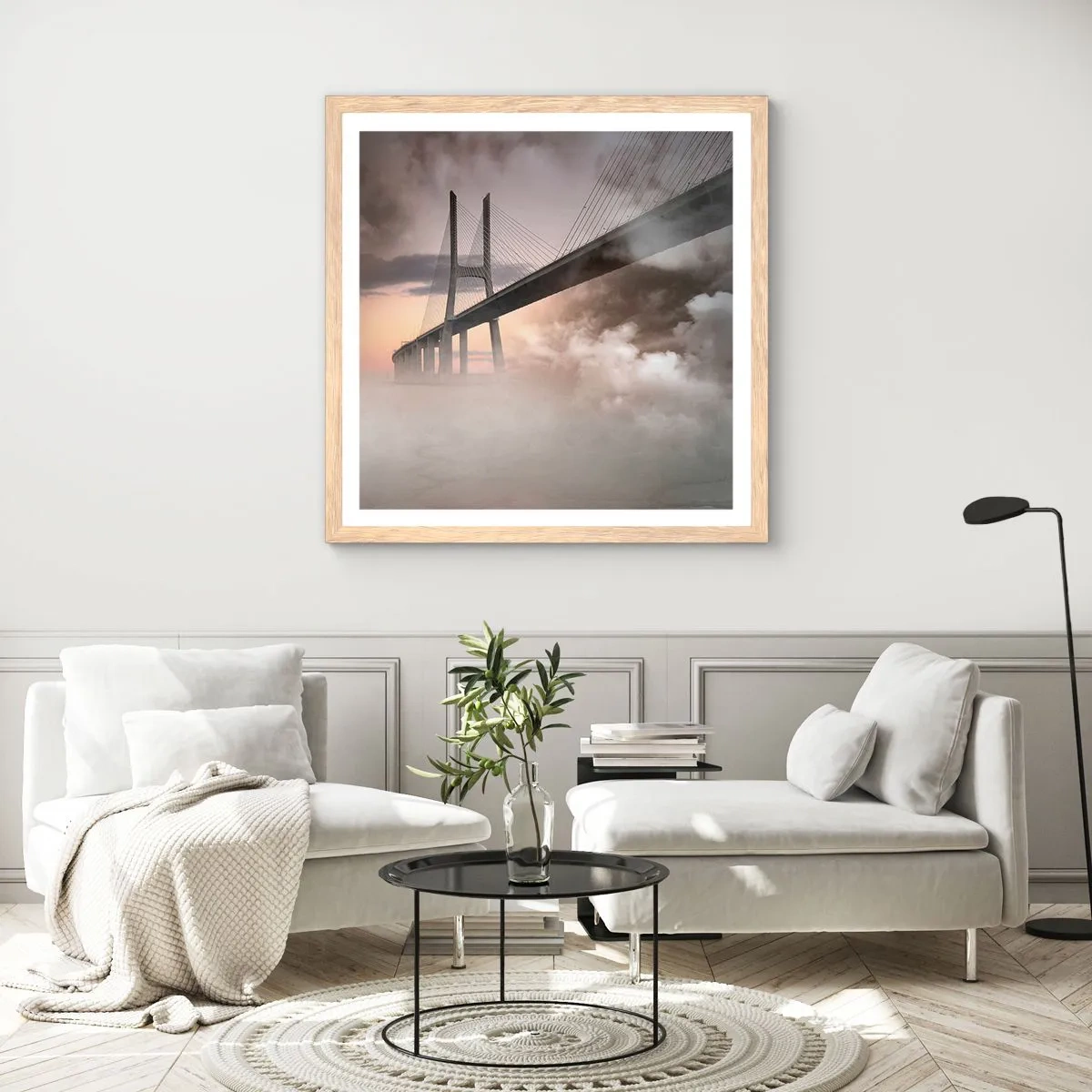 Poster in einem Rahmen aus heller Eiche - Auf dem Fluss, den es nicht gibt - 60x60 cm