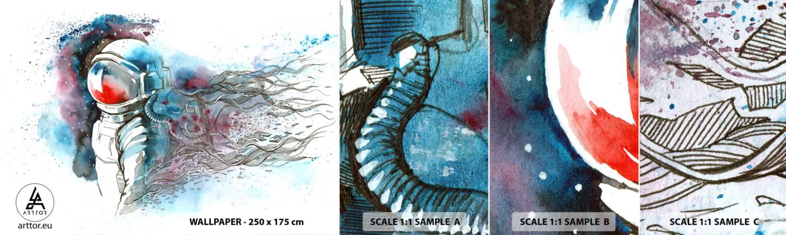 Fototapetenmuster Standard Eco - Allein mit Platz - Astronaut, Kosmonaut, Abstraktion - 100x30 cm