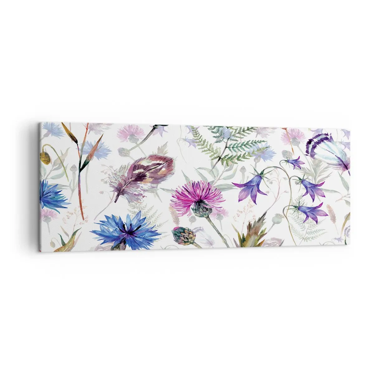 Bild auf Leinwand - Leinwandbild - Aquarellblumen und Kräuter auf weißem Hintergrund im Herbarium-Stil - 140x50cm - Polnisches Herbarium - Moderne Wanddekoration für Wohnzimmer und Schlafzimmer ARTTOR