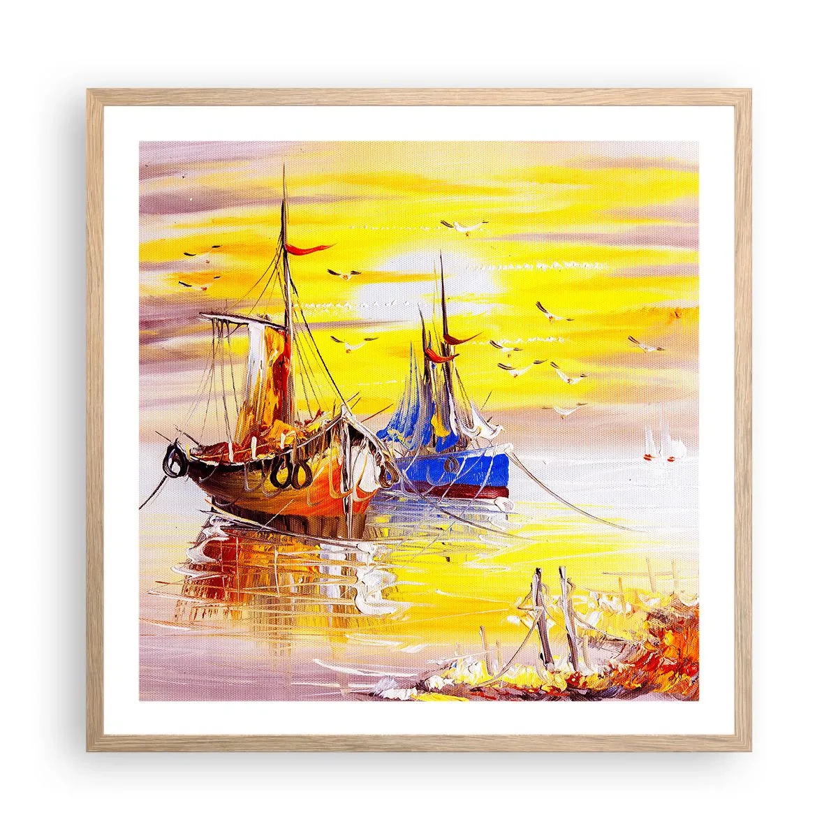 Poster in einem Rahmen aus heller Eiche - Eine wohlverdiente Pause im Hafen - 60x60 cm