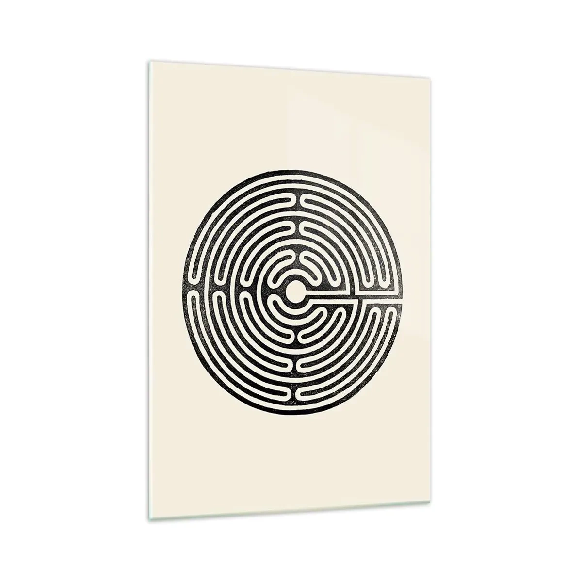 Glasbild - Bild auf glas - Schwarz-weißes kreisförmiges Labyrinth auf hellem Hintergrund - 70x100cm - Geheimnisvolle Ordnung - Moderne Wanddekoration für Wohnzimmer und Schlafzimmer ARTTOR