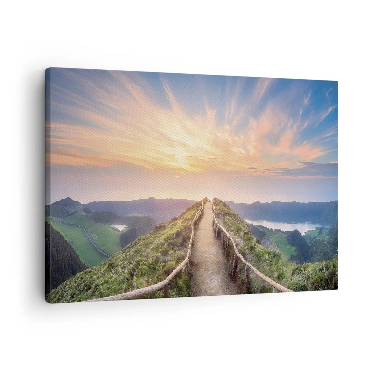 Bild auf Leinwand - Leinwandbild - Ein malerischer Weg auf einem Hügel mit Blick auf den Sonnenuntergang - 70x50cm - Nah am Himmel - Moderne Wanddekoration für Wohnzimmer und Schlafzimmer ARTTOR