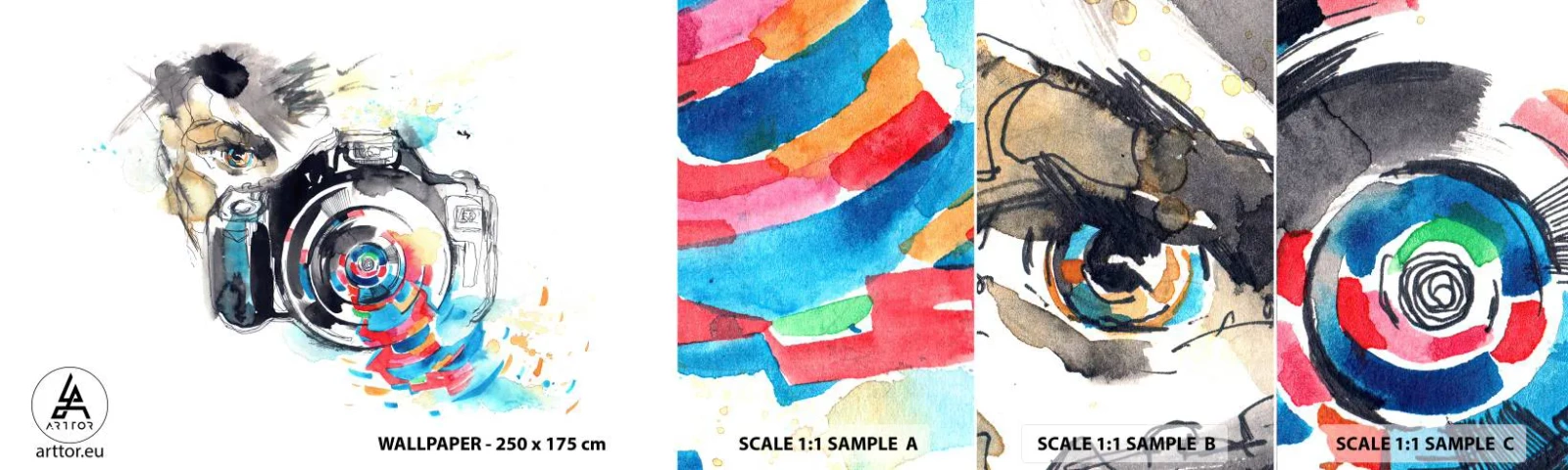 Fototapetenmuster Standard Eco - Im Auge der Linse - Abstraktion, Kamera, Fotograf - 100x30 cm