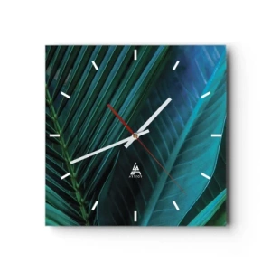 Wanduhr - Glasuhr - Nahaufnahme von tropischen grünen Blättern - 30x30cm - Die Anatomie des Grüns - Moderne Wanddekoration für Wohnzimmer und Schlafzimmer ARTTOR
