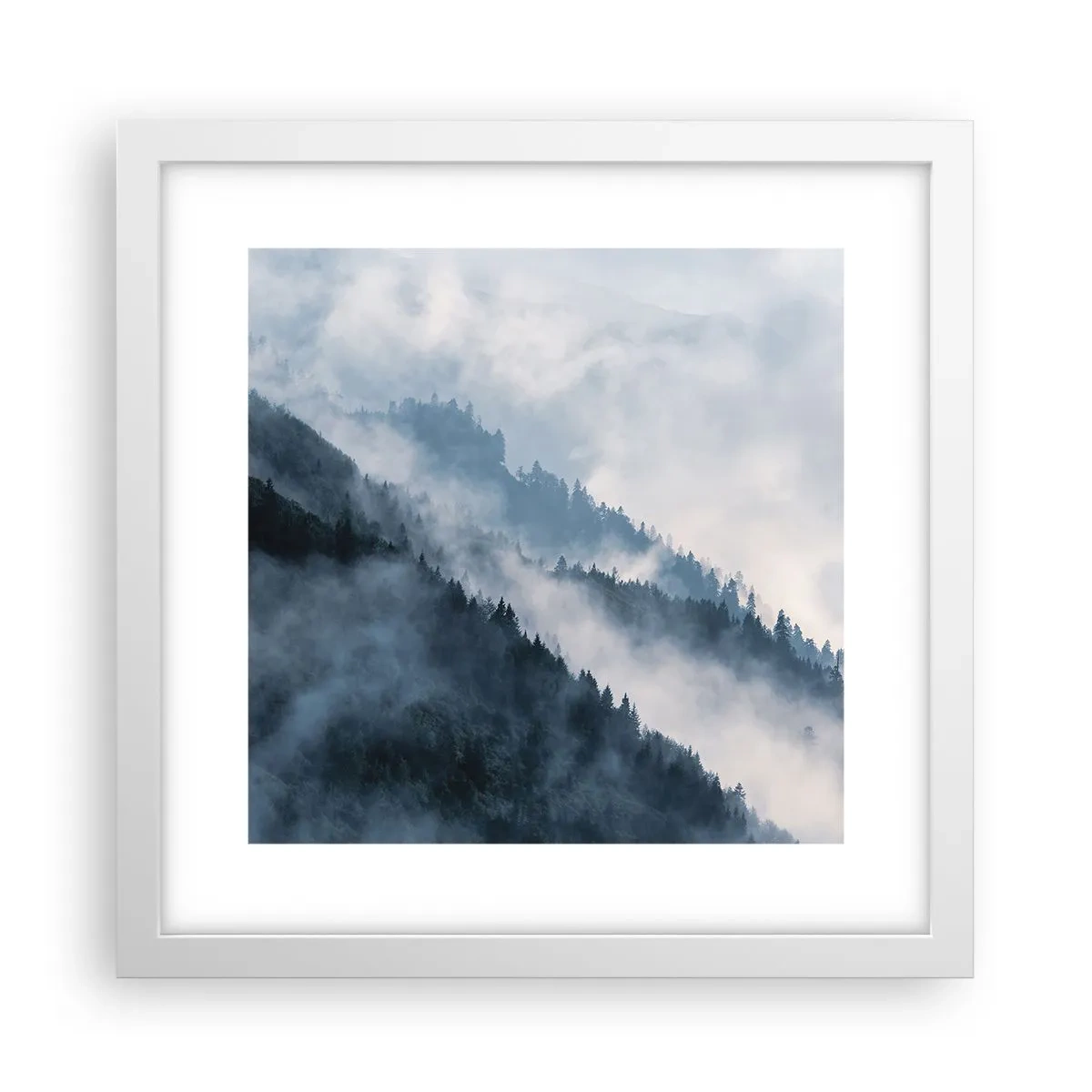 Poster in einem weißen Rahmen - Mystik der Berge - 30x30 cm