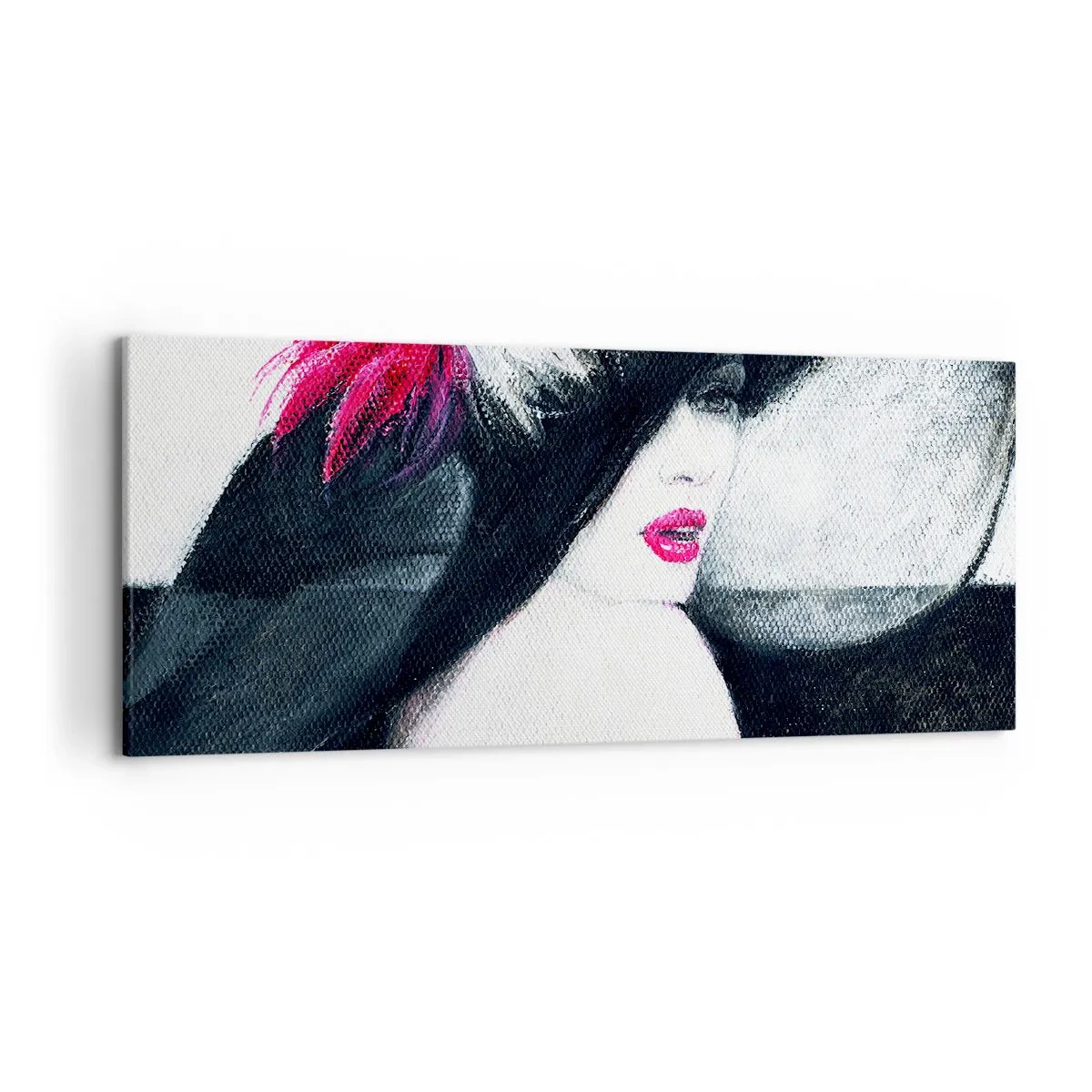 Bild auf Leinwand - Leinwandbild - Stilvolle Frau mit Federhut - 120x50cm - Immer ein Geheimnis - Moderne Wanddekoration für Wohnzimmer und Schlafzimmer ARTTOR