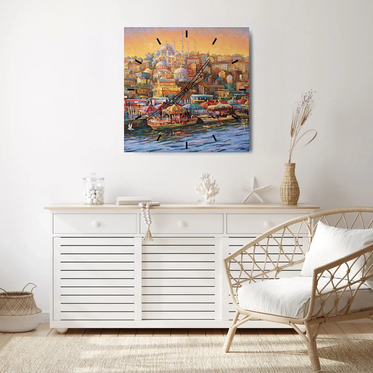 Wanduhr - Glasuhr - Malerisches Panorama von Istanbul mit Blick auf die Bucht und die Stadt - 30x30cm - Istanbuler Geschichte - Moderne Wanddekoration für Wohnzimmer und Schlafzimmer ARTTOR