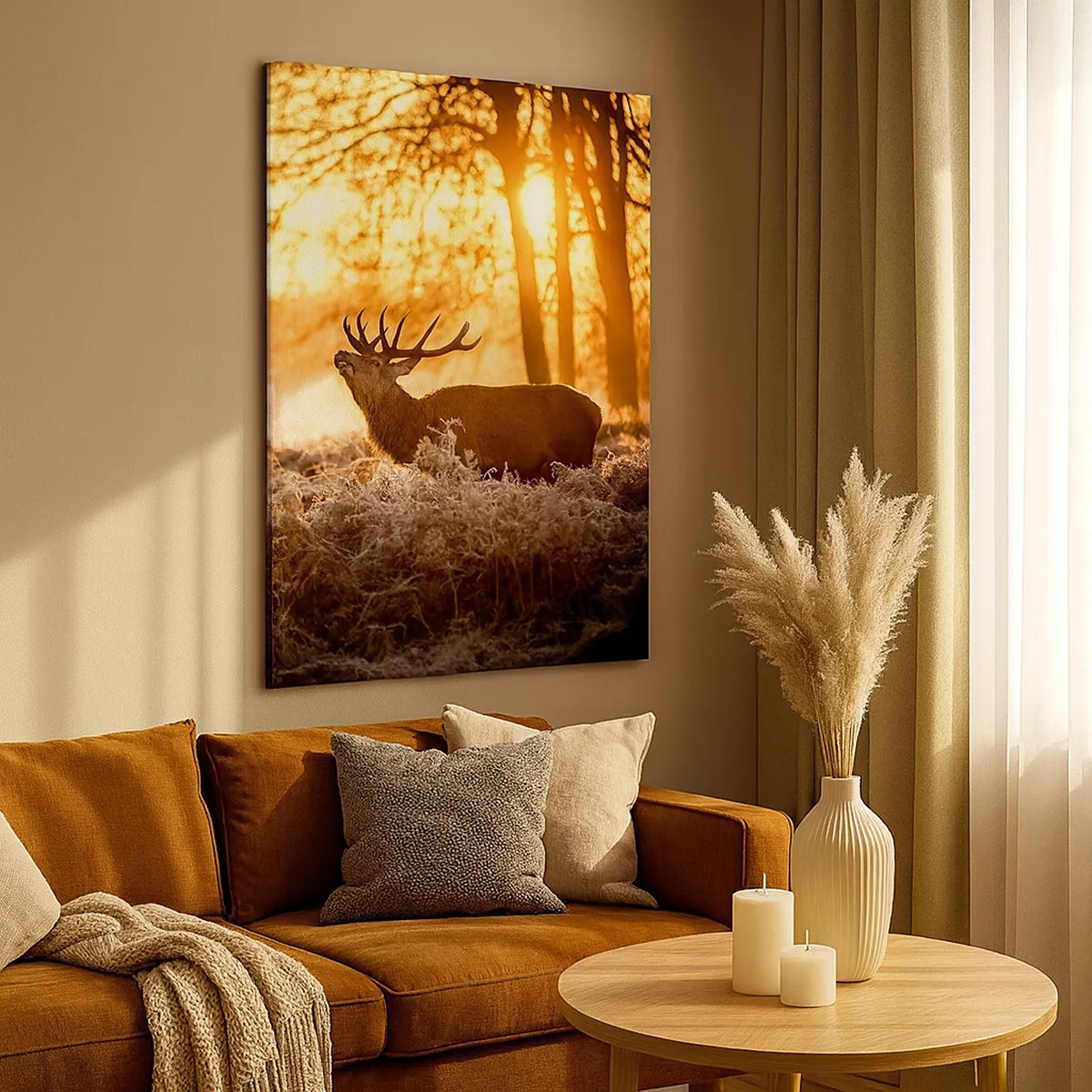 Bild auf Leinwand - Leinwandbild - Zwei Hirsche bei Sonnenuntergang in einer Winterlandschaft - 50x70cm - Der Traum eines Jägers - Moderne Wanddekoration für Wohnzimmer und Schlafzimmer ARTTOR