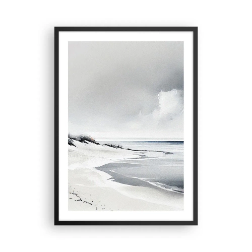 Poster in einem schwarzem Rahmen - Ein minimalistischer Strand in Grautönen - 50x70cm - Für immer zusammen - Moderne Wanddekoration für Wohnzimmer und Schlafzimmer ARTTOR
