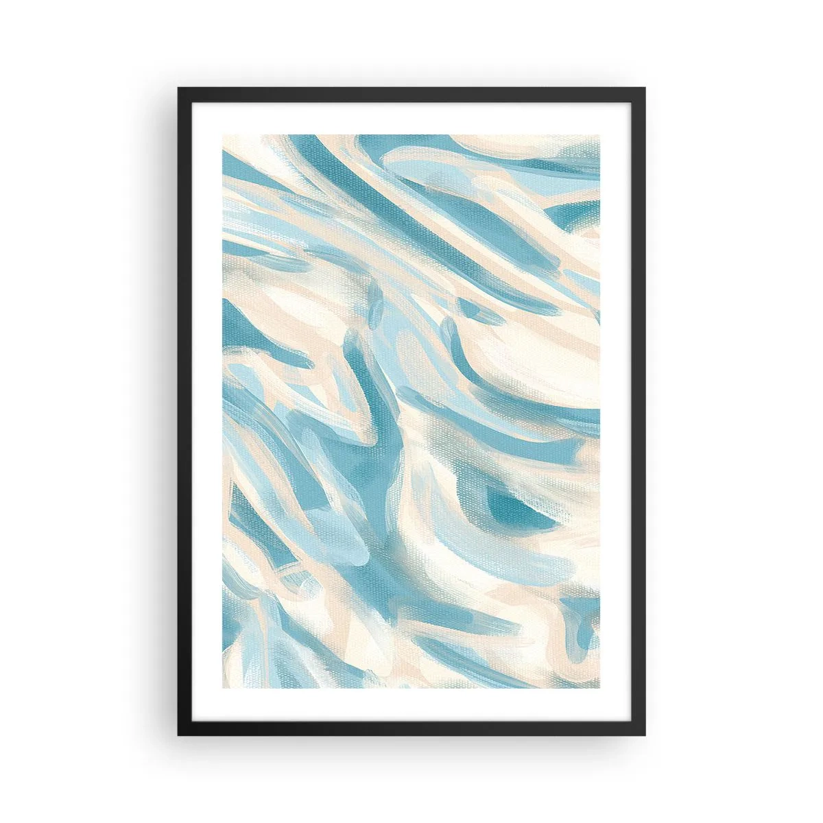 Poster in einem schwarzem Rahmen - Abstrakte Wellen in Blau- und Beigetönen - 50x70cm - Frühlingsbrisen - Moderne Wanddekoration für Wohnzimmer und Schlafzimmer ARTTOR