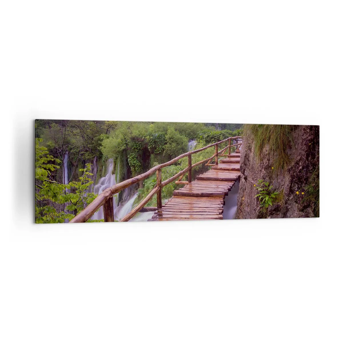 Bild auf Leinwand - Leinwandbild - Eine Brücke mit Blick auf die Wasserfälle bei Sonnenuntergang - 160x50cm - Schönheit jenseits des Glaubens - Moderne Wanddekoration für Wohnzimmer und Schlafzimmer ARTTOR