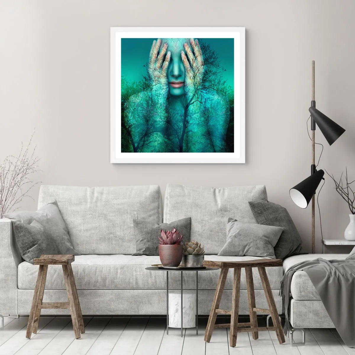 Poster in einem weißen Rahmen - Eingetaucht in Blau - 40x40 cm