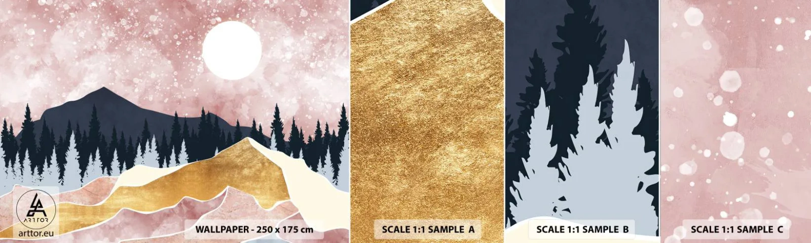 Fototapeten Muster Selbstklebend Deluxe Sticker - Nachtwache - Grafik, Landschaft, Berge - 100x30 cm