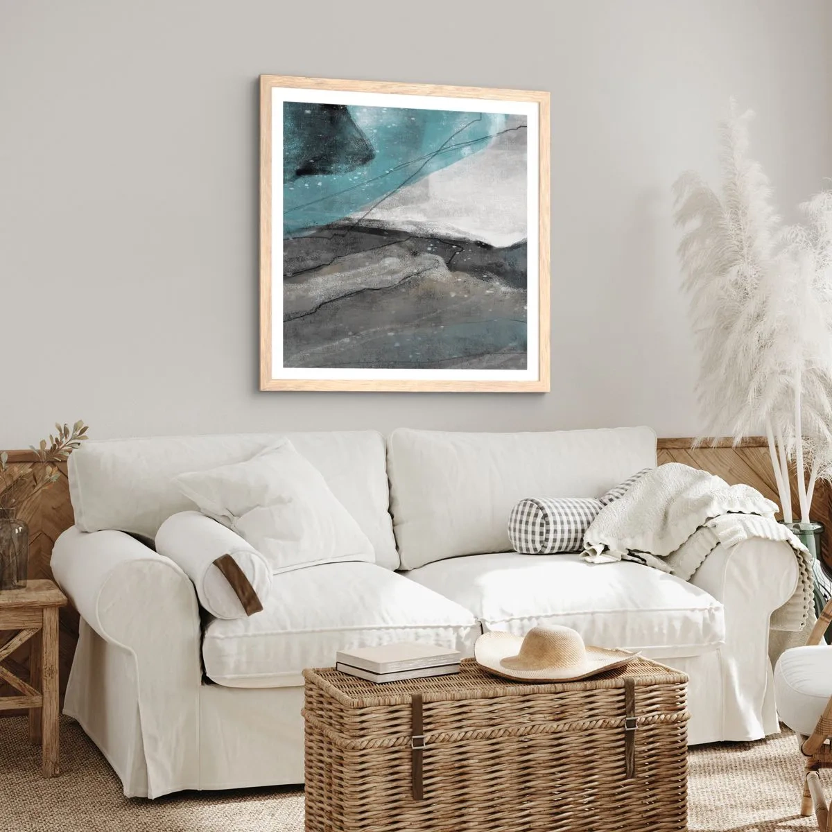 Poster in einem Rahmen aus heller Eiche - Abstraktion: Felsen und Eis - 30x30 cm