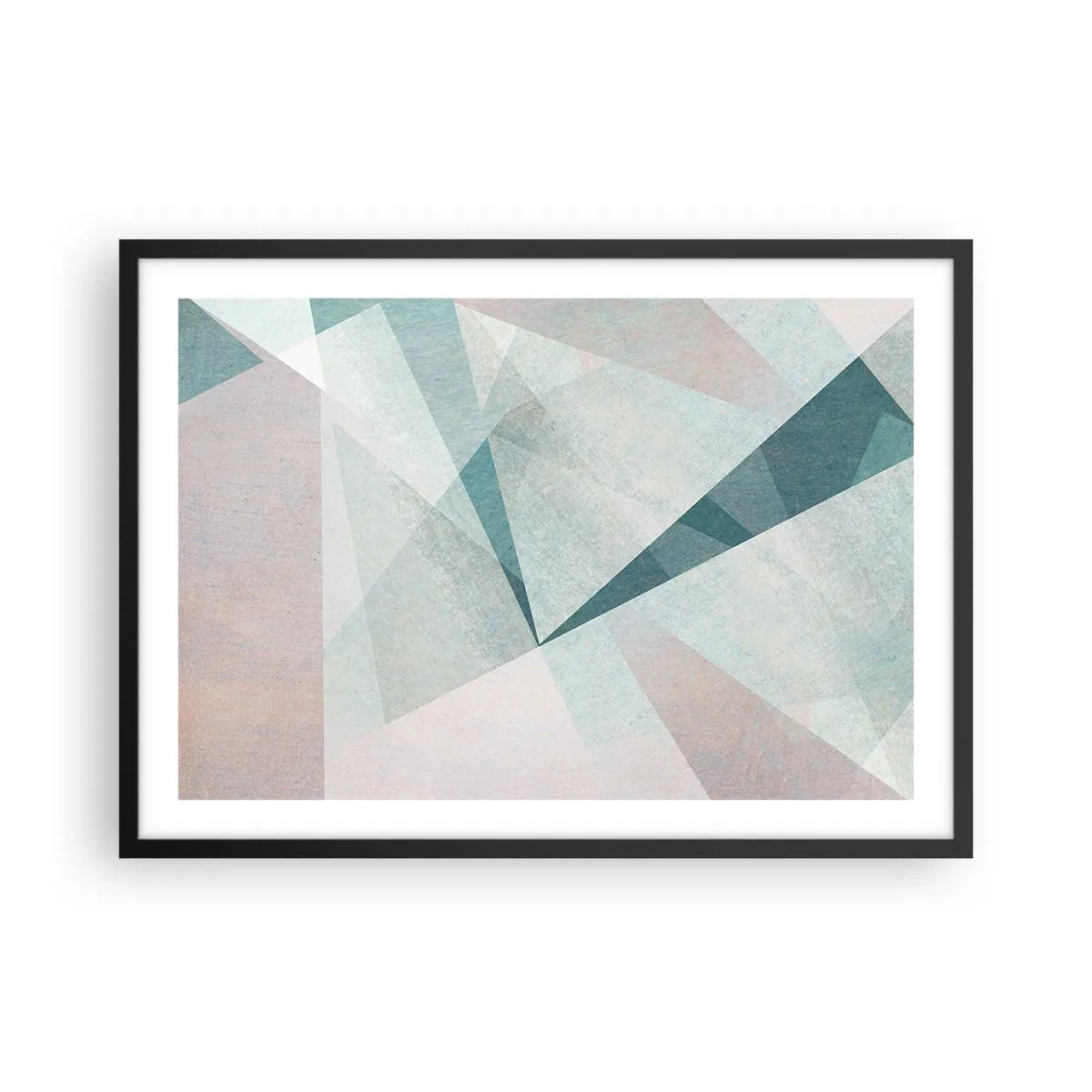 Poster in einem schwarzem Rahmen - Geometrische Formen in Pastelltönen von Blau und Grau - 70x50cm - Einfach aber dynamisch - Moderne Wanddekoration für Wohnzimmer und Schlafzimmer ARTTOR