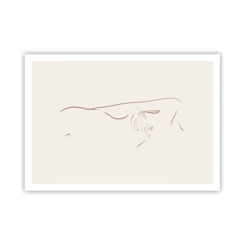 Poster - Eine subtile Strichzeichnung einer Silhouette vor einem hellen Hintergrund - 100x70cm - Die Form des Verlangens - Moderne Wanddekoration für Wohnzimmer und Schlafzimmer ARTTOR