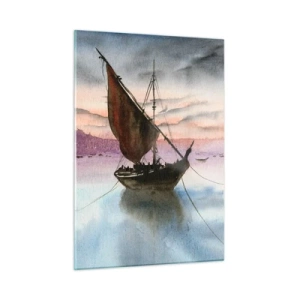 Glasbild - Bild auf glas - Zwei Segelboote auf ruhigem Wasser bei Sonnenuntergang - 50x70cm - Abend am Hafen - Moderne Wanddekoration für Wohnzimmer und Schlafzimmer ARTTOR