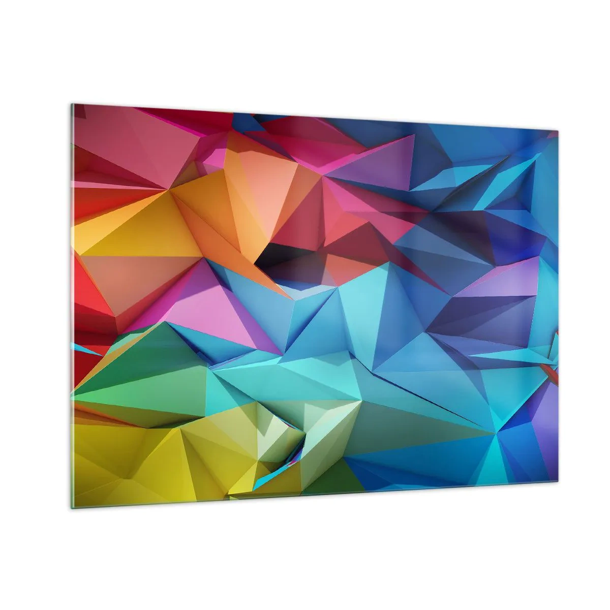 Glasbild - Bild auf glas - Geometrische Komposition in intensiven, mehrfarbigen Farbtönen - 100x70cm - Regenbogen-Origami - Moderne Wanddekoration für Wohnzimmer und Schlafzimmer ARTTOR