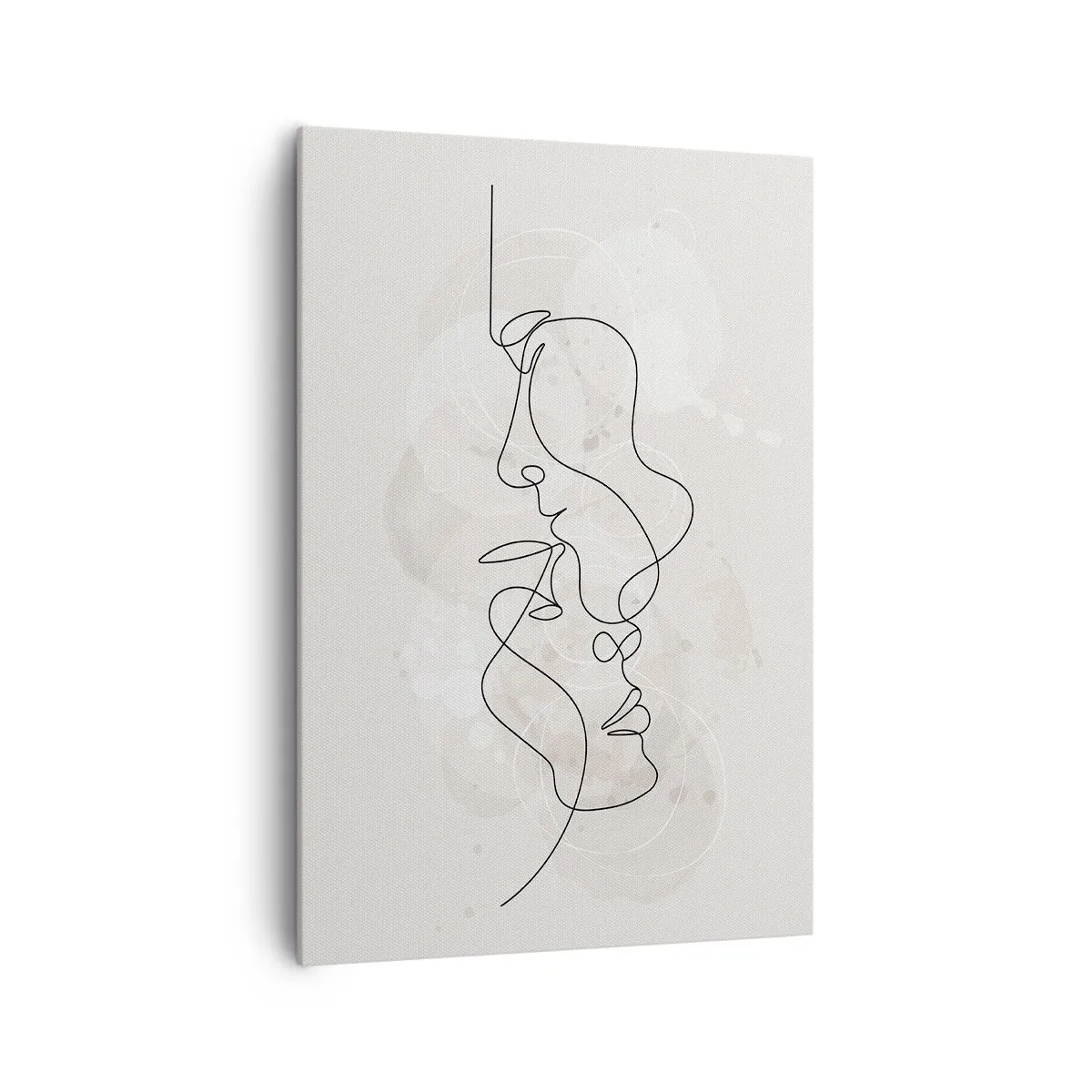 Bild auf Leinwand - Leinwandbild - Abstrakte Umrisse zweier Gesichter auf hellem Hintergrund - 70x100cm - Verstrickt in eine Umarmung - Moderne Wanddekoration für Wohnzimmer und Schlafzimmer ARTTOR